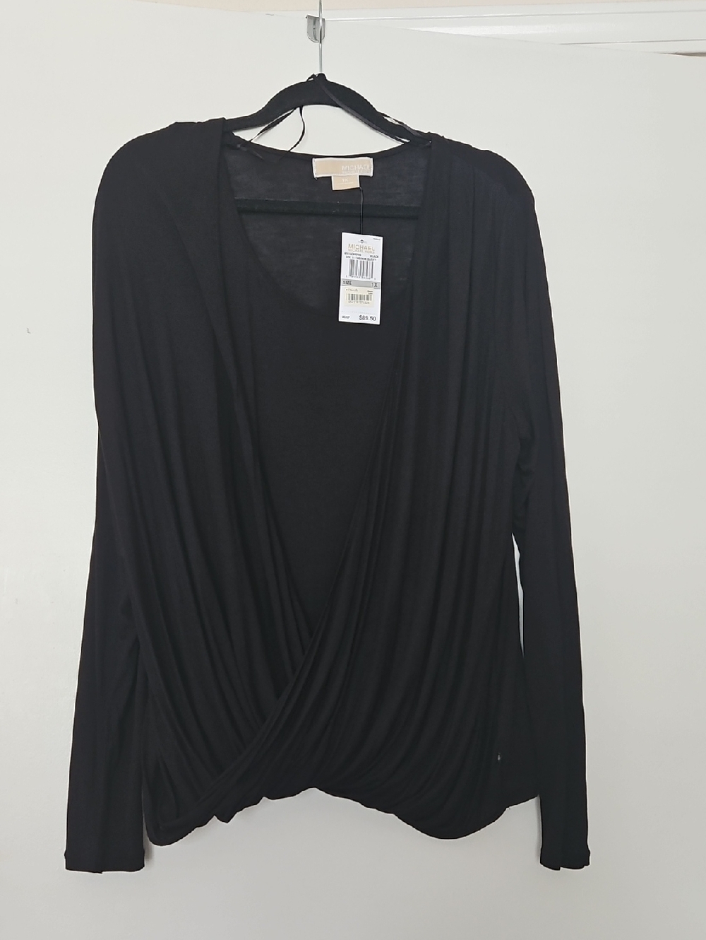 Michael Kors Black Long-Sleeve Faux-Wrap Top